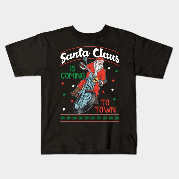 Festive Holiday Santa claus is coming to town Kids T-Shirt by animericans